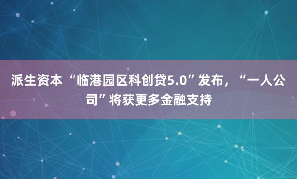 派生资本 “临港园区科创贷5.0”发布,“一人公司”将获更多金融支持